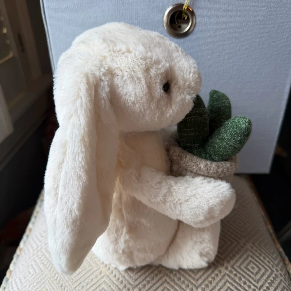 Jellycat Cream Plush Bunny with Plant NWT 85.00
